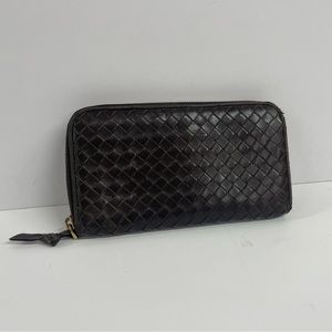 Dark Brown Vintage Bottega Veneta Full Zip Wallet
